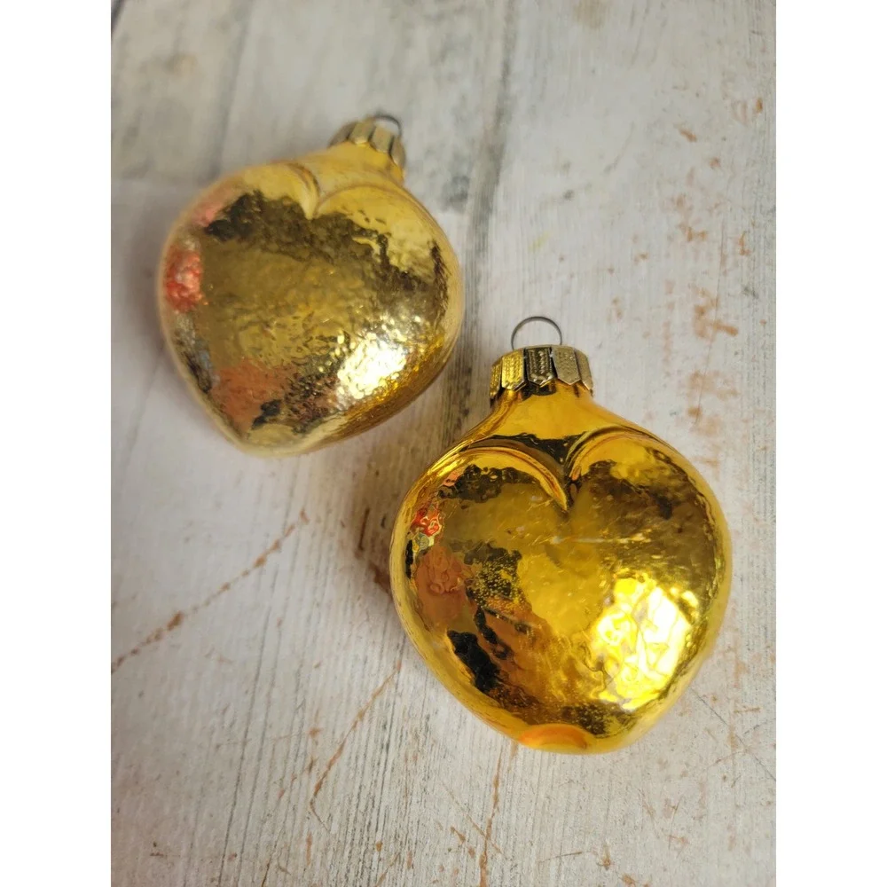 Vintage golden heart glass yellow ornament Xmas Valentine set home decor